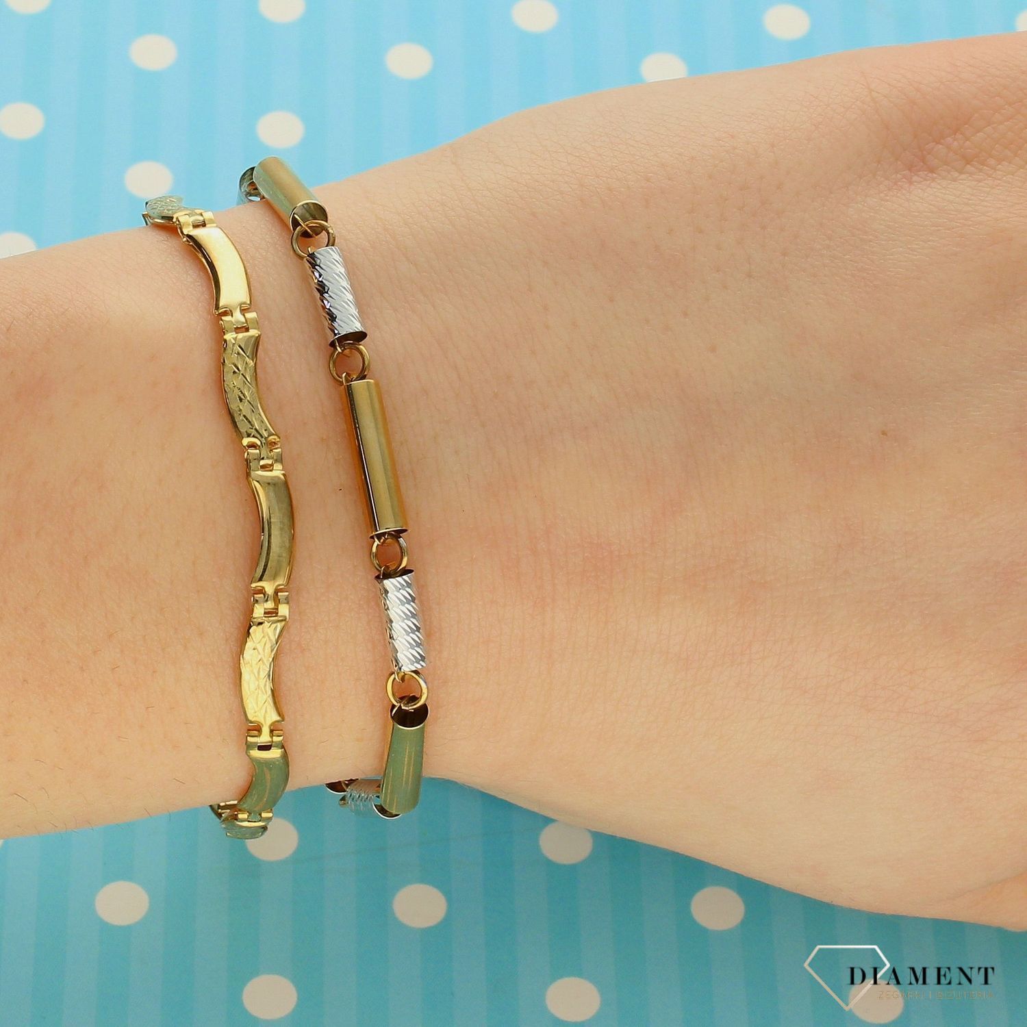 Złota bransoletka próby 333 z podłużnymi elementami białe złoto BR 3547.jpg